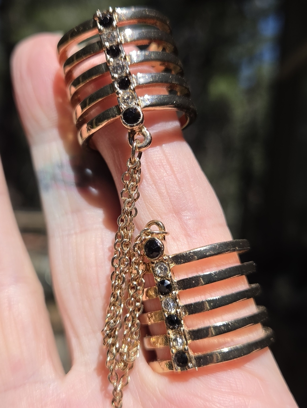 Lovisa Gold Black Sapphire & Topaz Dual Cage Rings Sz9.5&10.25 - Picture 13 of 13